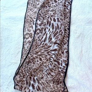 Leopard Print Sheer Scarf with Black Trim 65' x 14'